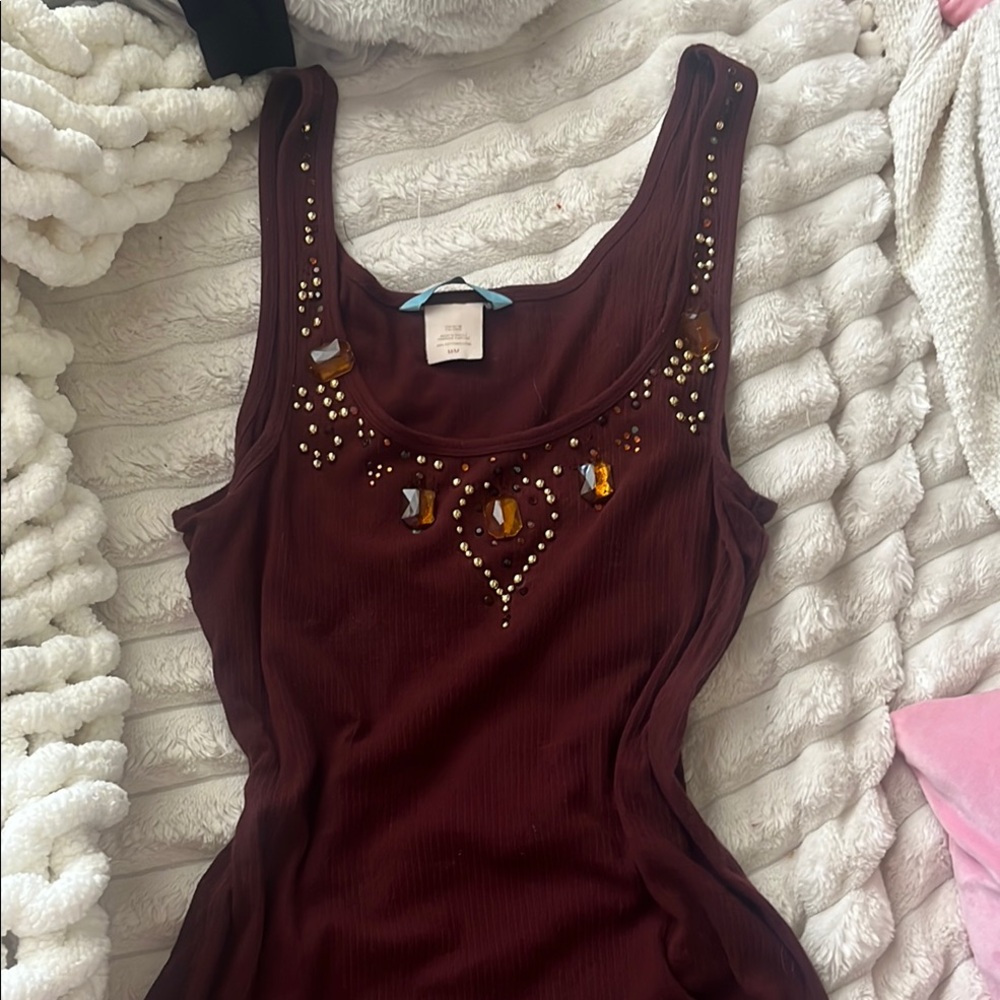 Embellished Burgundy Tank Top